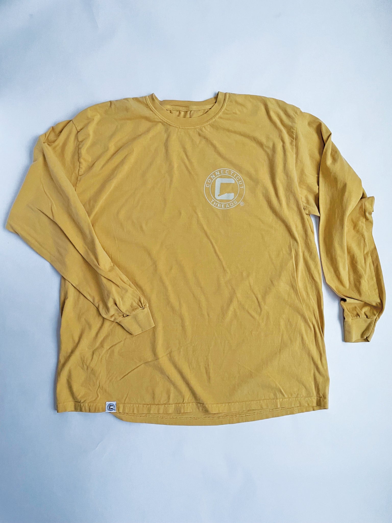 Mustard Garment-Dyed Long Sleeve Logo Tee
